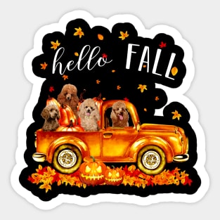 Poodle Hello Fall - Poodle In Car Pumpkin Halloween T-shirt Poodle Autunm Gift Sticker